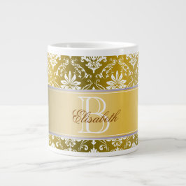 Monogramm Golden Yellow und White Damask Jumbo-Tasse