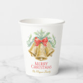 Monogramm goldene Glocken Roter Bug Weihnachten Pa Pappbecher (Rückseite)