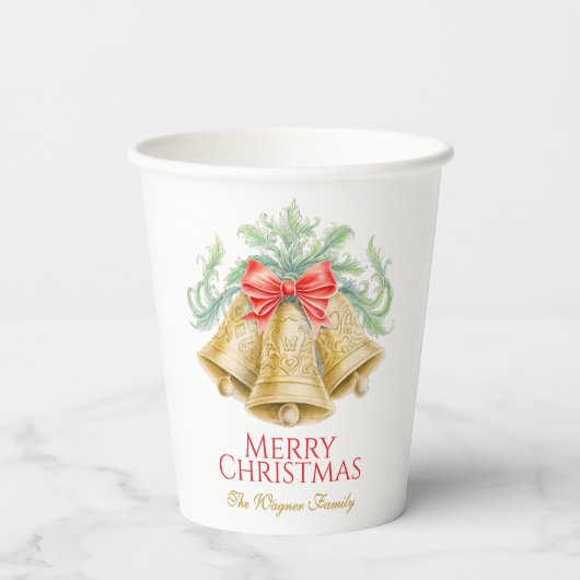 Monogramm goldene Glocken Roter Bug Weihnachten Pa Pappbecher (Rückseite)
