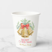 Monogramm goldene Glocken Roter Bug Weihnachten Pa Pappbecher (Vorderseite)