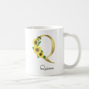 Monogramm Goldene Sonnenblume Initiale Q Kaffeetasse