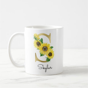 Monogramm Goldene Sonnenblume Weiblich Florales In Kaffeetasse