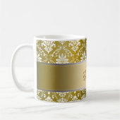 Monogramm-goldener gelber und weißer Damast Kaffeetasse (Links)