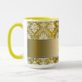 Monogramm-goldener gelber und weißer Damast Tasse (Links)