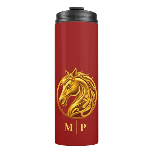 Monogramm Goldenes Pferd- Thermosbecher (Vorderseite)