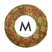 Monogramm Goldenes Vintages Blumenmuster Baseball (Vorderseite Links)
