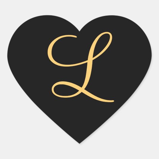 Monogramm, goldfarbener Initial L auf schwarz, Herz-Aufkleber (Vorderseite)