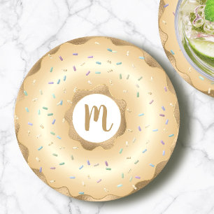 Monogramm-Goldfolie-Donut-Schrift fett Luxus Runder Pappuntersetzer