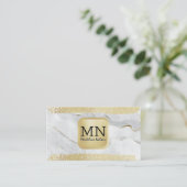 Monogramm | Goldfolie gebürstet | Marmorweiß Visitenkarte (Stehend Vorderseite)