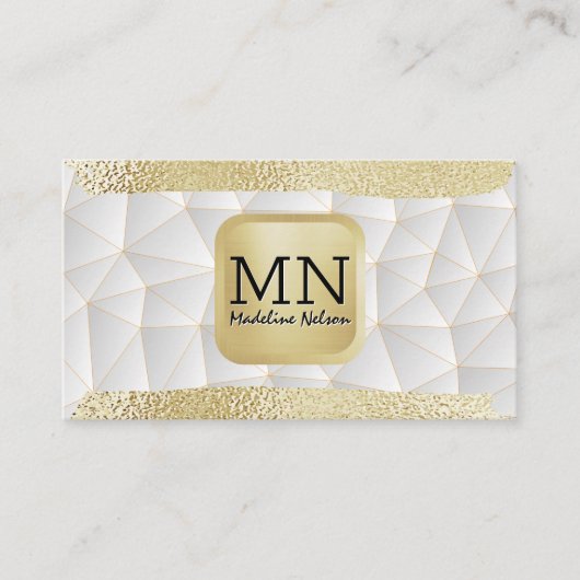 Monogramm | Goldfolie gebürstet | Moderne Geometri Visitenkarte (Vorderseite)