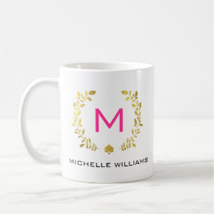 Monogramm-Goldfolien-Lorbeer u. Spaten Kaffeetasse