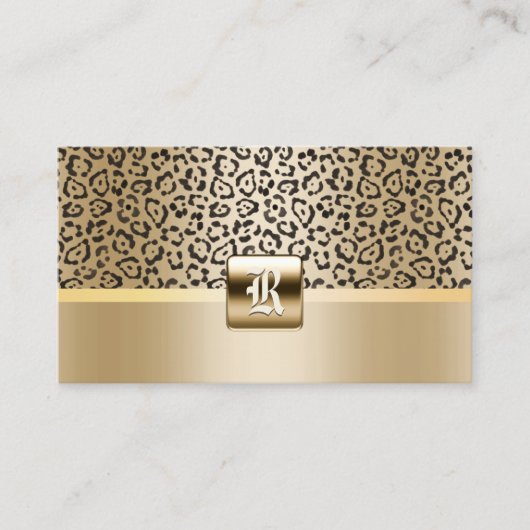 Monogramm-Goldinitialen-Leopard-Druck elegant Visitenkarte (Vorderseite)