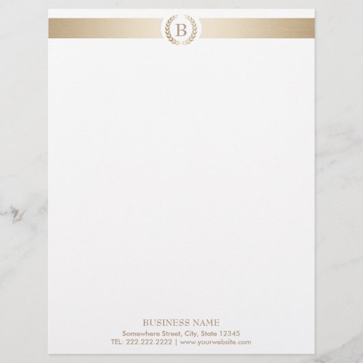 Monogramm-Goldlorbeer-Kranz-modernes elegantes Briefkopf (Vorderseite)