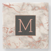 Monogramm-Goldmarmor aus Schwarz und Rose Steinuntersetzer (Vorderseite)