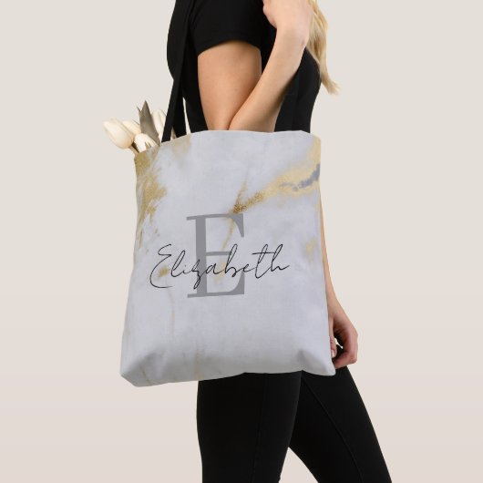 Monogramm Goldmarmor Grau Tasche (Von Nahem)