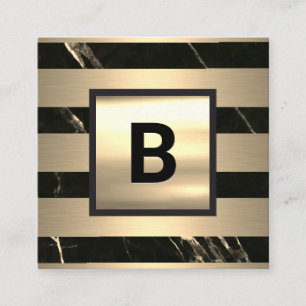 Monogramm   Goldmetallstreifen   Schwarz Gold Marm Quadratische Visitenkarte