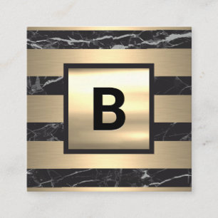 Monogramm Goldmetallstreifen Schwarzer Marmor Quadratische Visitenkarte