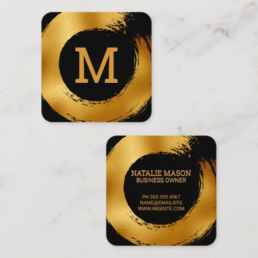 Monogramm | Goldschleim Quadratische Visitenkarte (Vorne/Hinten)