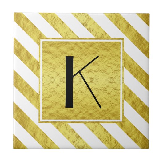 Monogramm Goldstreifen Muster Fliese (Vorderseite)