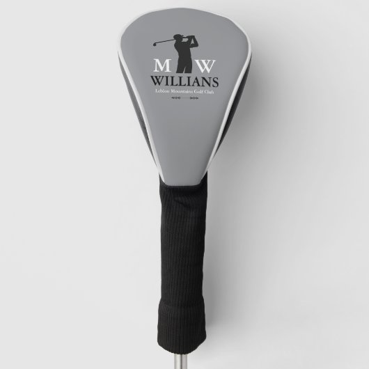 Monogramm (Golfer Name & Initialen) cool grau Golf Headcover (Vorderseite)