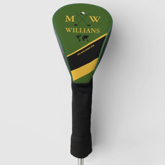 Monogramm (Golfer Name und Initialen), grün gelb Golf Headcover (Vorderseite)
