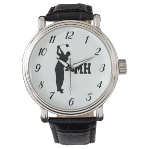 Monogramm-Golfer Schwarz Golf Elegant Modern Armbanduhr