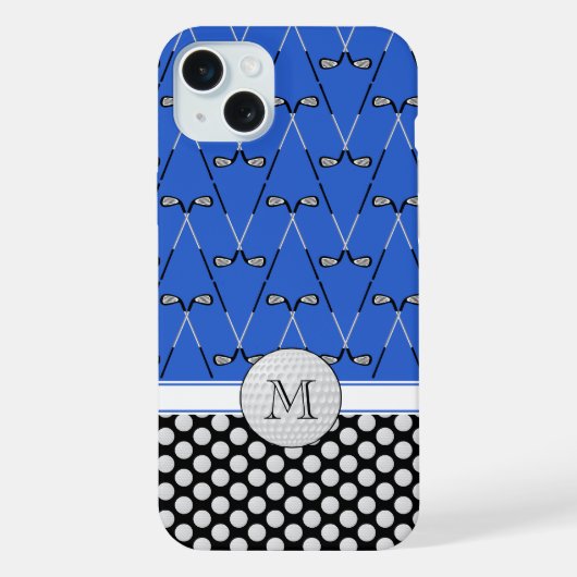 Monogramm-Golfmuster blau schwarz iPhone Hülle (Rückseite)
