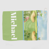 Monogramm Golfplatz Tropical Golfhandtuch (Horizontal)