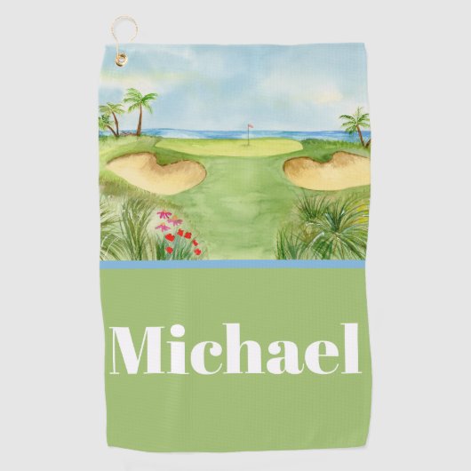 Monogramm Golfplatz Tropical Golfhandtuch (Vorderseite)