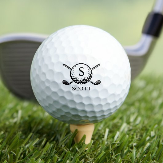 Monogramm Golfschläger Klassisch Schwarz Weiß  Golfball