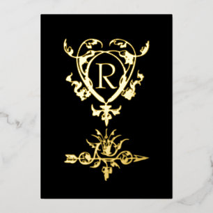 Monogramm-Gotik-Herz-und-Pfeil-Motiv Folien Feiertagskarte