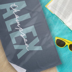 Monogramm Grau Blau Personalisiert Strandtuch