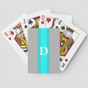 Monogramm Grau Chevron Türkis Spielkarten