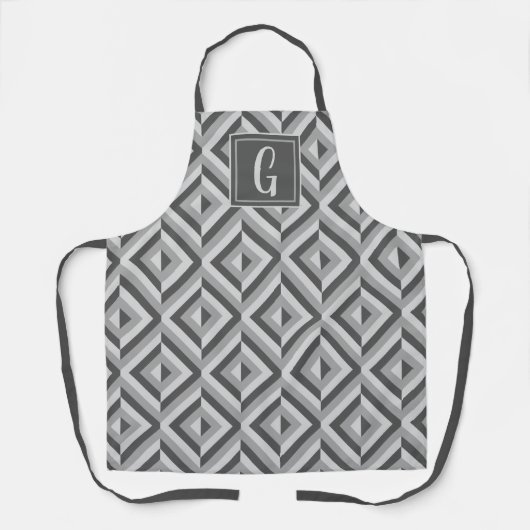 Monogramm-Grau-Dreiton-Diamantmuster Schürze (Vorderseite)