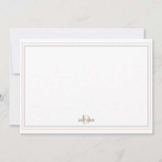 Monogramm Grau. Goldstreifen Dankeskarte (Vorderseite)