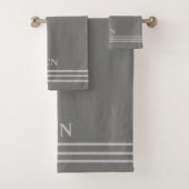 Monogramm, grau, grau gestreift, Grundiergeschenk Badhandtuch Set (Insitu)
