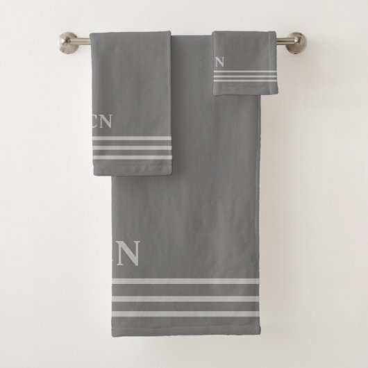 Monogramm Grau Hellgrau Gestreifte Rand Geschenk Badhandtuch Set (Insitu)