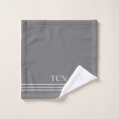 Monogramm Grau Hellgrau Gestreifte Rand Geschenk Badhandtuch Set (Waschlappen)