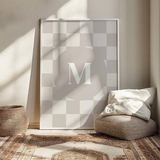Monogramm Grau Karomuster Individueller Anfangsbuc Poster