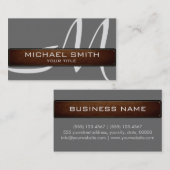 Monogramm Grau Moderner Lederlook Visitenkarte (Vorne/Hinten)