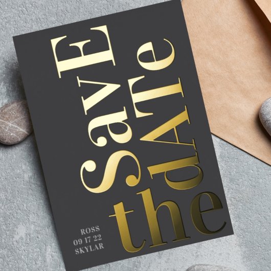 Monogramm Grau Modernes Gold Save the Date Folieneinladung
