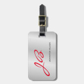Monogramm Grau Rot Modernes Minimalistisch Gepäckanhänger (Vorderseite vertikal)
