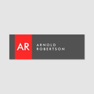 Monogramm Grau Rot Modernes Minimalistisch Namensschild
