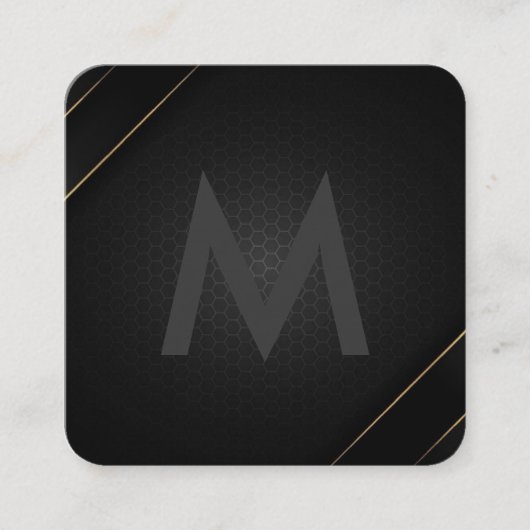 Monogramm Grau Schwarz | Geometrisches Gold gestre Quadratische Visitenkarte (Vorderseite)