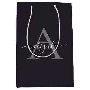 Monogramm Grau-Schwarz   Minimal Elegant Mittlere Geschenktüte