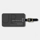 Monogramm Grau Schwarz Modernes Minimalistisch Gepäckanhänger (Vorderseite horizontal)