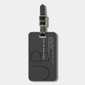 Monogramm Grau Schwarz Modernes Minimalistisch Gepäckanhänger (Vorderseite vertikal)