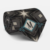 Monogramm Grau. Schwarz-Sterne-Design Krawatte (Gerollt)