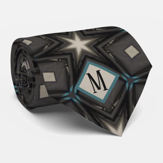 Monogramm Grau. Schwarz-Sterne-Design Krawatte (Gerollt)