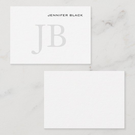 Monogramm Grau Schwarz-weiß Modernes Minimalistisc Mitteilungskarte (Vorne/Hinten)